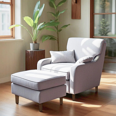 Mid Century Modern Solid Wood Furniture Legs Walnut Finish Six Inch Replacement Couch Cabinet And Dresser Legs With Mounting Plates Pack Of Four in a bright living room setting.
