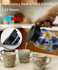 Pouring from Sunflower Floral 35 Ounce Tea Pot With Infuser Insulated Stainless Steel Kettle For Loose Leaf Tea; kitchen setting