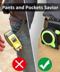 Badass Heavy Duty Tool Hooks For Power Drills And Tape Measures shown securing a tape measure on a work belt.