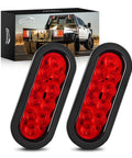 6 Inch Oval Trailer Tail Light 2 Pack With 10 LED Red Stop Brake Turn Signals Surface Mount Grommets And Plugs IP67 Waterproof