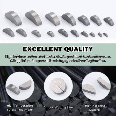 164-piece Boeray woodruff key set in 17 metric sizes; carbon steel keys arranged in rows for crankshaft use