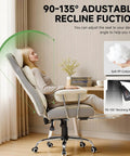 Big And Tall Office Chair With High Back Leather Retractable Footrest And Ergonomic 3D Lumbar Support adjusted to 90-135° recline.
