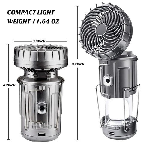Two Pack Solar Camping Lantern With Fan For Outdoors, Three Way Power Source Solar USB Rechargeable Or AA Battery Backup