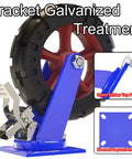 Bulletproof Heavy Duty Rubber Caster Set Of 4 With Dual Locking Brakes displays a caster with a black tire and blue metal bracket.