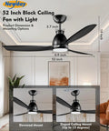 52 Inch Ceiling Fan With Lights And Remote, Black Finish, 3 Blades, Mounted in Living Room