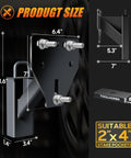 Stake Pocket Spare Tire Mount for Trailers Aftermarket fits 4 to 8 lug trailer wheels, 2x4 stake pockets, product dimensions shown