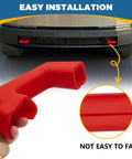 Tesla Cybertruck Tow Hook Covers Red 2 Pack Beefed Up Heavy Duty Trailer Hitch Covers For 2024 2025 Models Protect Front And Rear Hooks From Debris And Impacts Weatherproof And Easy To Install shown on vehicle with insert detail