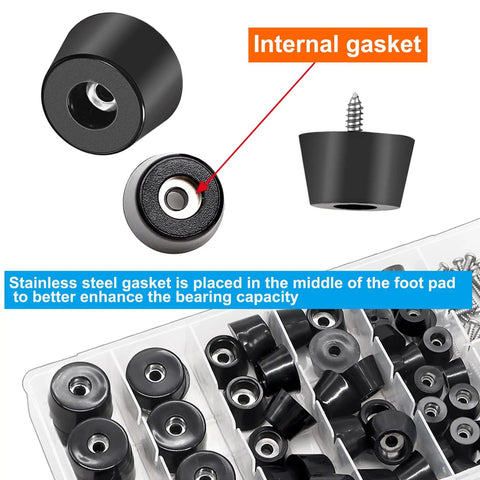 Close-up of 124Pcs Rubber Feet Kit With 3 Size Screws For Cutting Boards Furniture Cabinets And Electronics No Slip Bumpers
