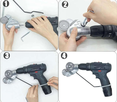 Steps showing installation of Pro Grade Drill Plate Cutter Attachment For Metal Sheets, 2025 Upgraded Nibbler Style Cutter.