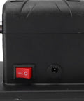 Eujgoov Cordless Mini Bench Grinder With Dual Grinding Wheels And Variable Speed Up To Six Thousand Rpm For 48 11 Battery Packs showing power switch and motor side view.
