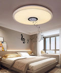All In One 36W LED Ceiling Light With Bluetooth Speaker Remote Control Timable RGB Color Changing Modern Flush Mount For Living Room And Bedroom 20 Inches Music Sync Party Ready Mood Lighting in bedroom setting