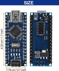 2 Pack Nano V3.0 Mini ATmega328P Arduino Microcontroller Board Kit With USB Cable And Expansion IO Shield, size dimensions highlighted
