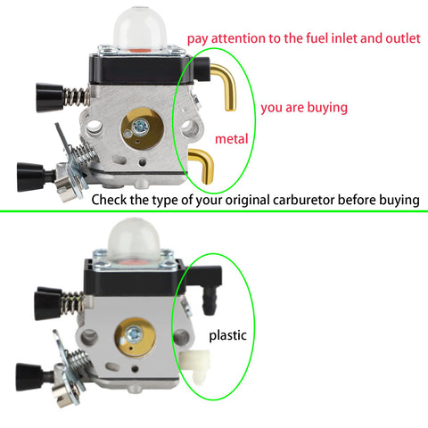 FS55R Carburetor Air Filter Cover For STIHL Trimmers metal and plastic fuel inlet comparison view