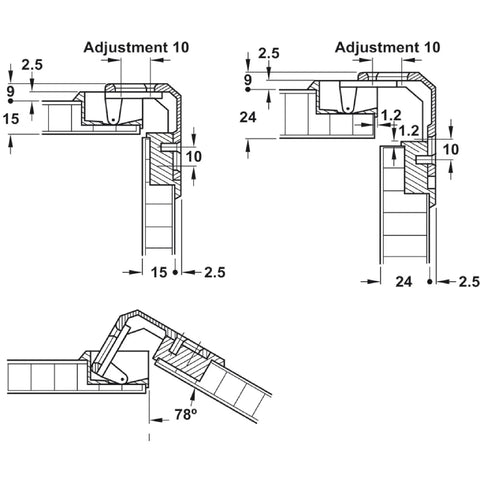 Pro Grade Pie Cut Corner Cabinet Hinge With 78 Degree Opening And Two 35 Millimeter Cup Holes Making Cabinetry Projects A Breeze With No Sweat Three Way Adjustment And Effortless Quick Mounting Setup For Any Residential Space