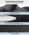 Close-up of 27 Degree Ergonomic Memory Foam Prone Pillow, ergonomic curved design, removable cover, non-slip bottom details