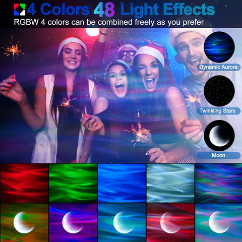 Star Projector With Bluetooth Speaker Remote For Bedroom And Parties Dope Vibe, showcasing vibrant aurora and star visuals at a party.