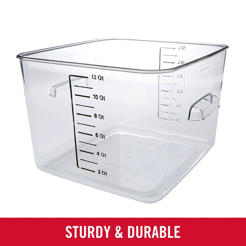 Space Saving Square 12 Quart Clear Food Storage Container For Kitchen Meal Prep And Sous Vide No Lid Durable Polycarbonate Break Resistant Build And Easy Clean See Through Design