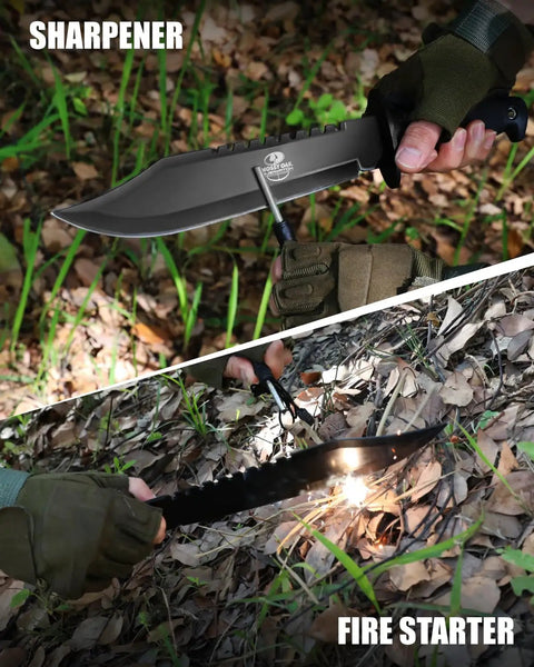 15 Inch Survival Knife With Sharpener And Fire Starter Fixed Blade Bushcraft Knife Razor Sharp Clip Point Stainless Steel outdoors