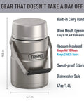 Stainless King Vacuum-Insulated Food Jar With Two Storage Inserts, 47 Ounce, Matte Stainless Steel, Built-In Carry Handle, Keeps Food Hot Or Cold