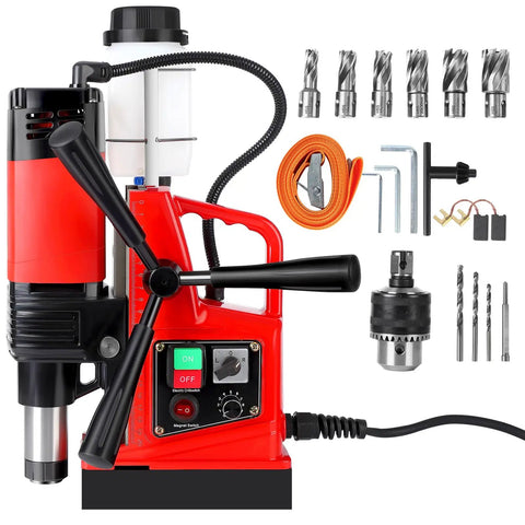 Portable Magnetic Drill Press 1400W 11Pcs Bit Set High Precision Steel Metal Electric Core Hammer Mag Drill with accessories.