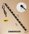 Heavy Duty Power Strip With 10 Grounded Outlets And Surge Protector with 6ft cord and outlet spacing shown in dimensions.