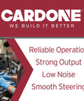 Worker inspecting a remanufactured power steering gear with brand new seals and rigorous hydraulic testing for smooth handling.