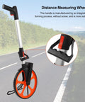 Heavy Duty Digital Measuring Wheel With Quick Brake And Tap To Reset Zero, Solid Aluminum Alloy Walking Tape Measure Roller for Land Survey in outdoor setting.