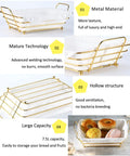 Gold Wire Serving Basket For Fruit And Bread, durable cast iron countertop tray with linen liner, large capacity, upscale design