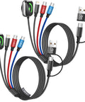 4 In 2 Dual USB C Charging Cable With USB A Inputs All In One Grab And Go Travel Charger For iPhone 17 iWatch Ultra SE 11 2 IP Galaxy S26 And More 5FT 2 Pack Cruise Ready Fast Charge Across 4 Devices showing two black cables with multiple connectors.