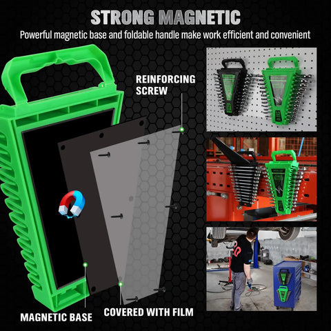 Beast 24-Piece Ratchet Wrench Set for Auto Pros and DIYers with magnetic base organizer, green case on tool wall and workspace