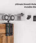 6Ft Box Rail Sliding Barn Door Hardware Kit for Wall Mount Track System shown with smooth roller on wooden door