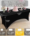 Black Two Pack Spandex Tablecloths 6 Ft Elastic Fitted Stretch Rectangular Patio Table Cover For Outdoor Tables Wrinkle Free