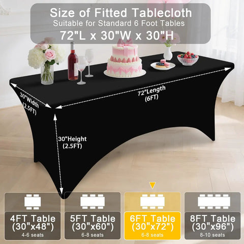 Black Two Pack Spandex Tablecloths 6 Ft Elastic Fitted Stretch Rectangular Patio Table Cover For Outdoor Tables Wrinkle Free