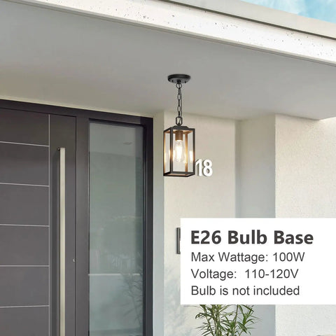Modern Outdoor Pendant Light With Rock Solid Aluminum Build And Clear Glass Panel Waterproof Rust Proof Exterior Hanging Lamp For Covered Backyard Patio Vibes above a stylish door.