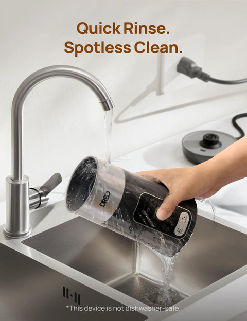 Person rinsing Milk Frother With 8 In 1 Functionality For Latte Art, Microfoam And Coffee, Stainless Electric Frother, 9oz 270ml For Warm And Cold Foam, LED Display, Easy To Clean, Dope Kitchen Gadget For Barista Vibes under tap