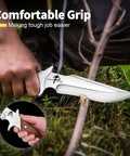 Person using Fixed Blade Camping Knife With Sheath 6 Inch Outdoor Knife Full Tang 440C Steel Bushcraft Knife With Redwood Handle Rugged And Ready For Any Adventure Ideal For Camping Hiking Hunting And Outdoor Gifts For Men And Women for carving wood.