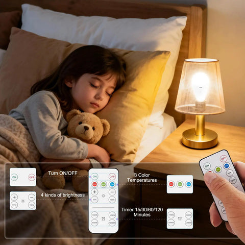 Rechargeable A19 Light Bulbs With Remote Control And USB Charging, dimmable battery powered bulb by bedside in lamp
