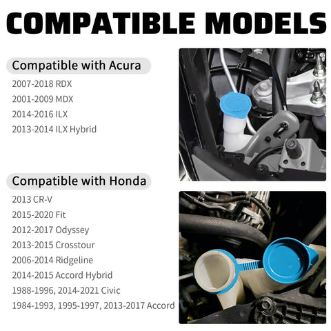 Windshield Washer Fluid Cap Replacement For Acura RDX MDX ILX And Honda CR-V Civic No-Fuss Direct Fit OE-Grade Reservoir Cap 38513-SC4-672 Easy Install Car Accessory shown installed