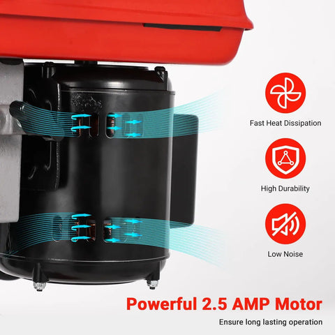 Close-up of the 8 Inch Benchtop Drill Press With Laser Guide And Bright LED Work Light showing powerful 2.5 AMP motor with cooling design.
