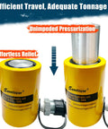 10 Ton Heavy Duty Hydraulic Cylinder Jack Kit With CP-180 Manual Hand Pump And 2 Inch Stroke showing yellow hydraulic ram with extended and collapsed heights.