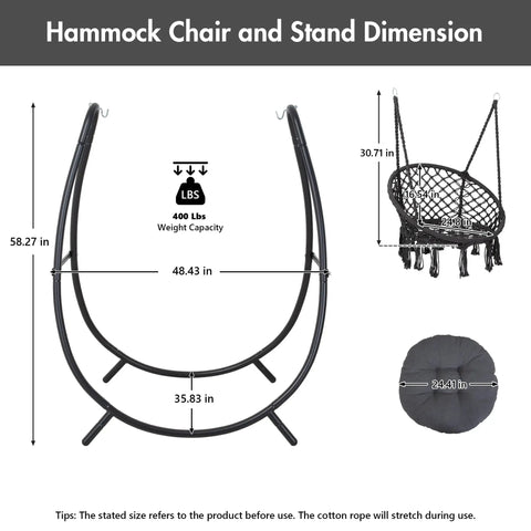 Size dimensions of Ultimate Outdoor Hammock Swing With Stand For Your Patio Or Backyard, Dark Grey, 400 lbs capacity