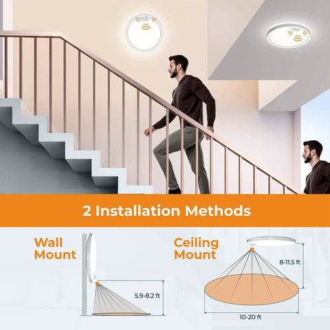 Motion Sensor LED Ceiling Light Flush Mount 8.7 Inch With 3000K 4000K 5000K Switchable Color Temperature illustration of installation