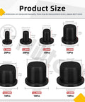 Rock Solid 100Pcs Silicone Hole Plugs Assortment Kit With 7 Sizes For Powder Coating And Plating Jobs High Temp Waterproof Stopper T-Shaped Seals In Black To Keep Your Holes Gapping Safe. size chart of black silicone plugs, 3.5mm to 14mm