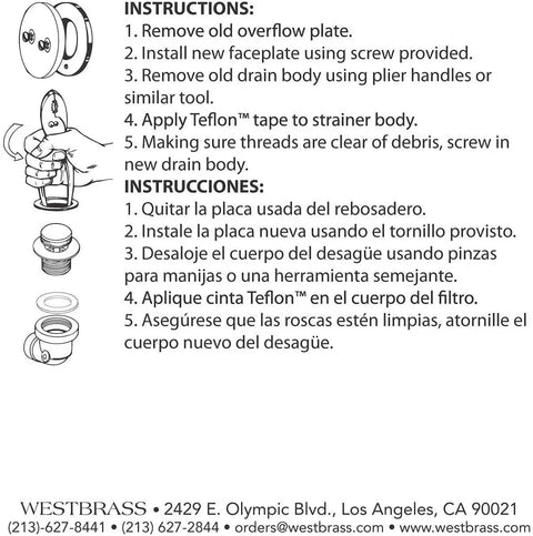 Instructions for installing Oil Rubbed Bronze Tip Toe Bathtub Drain Trim Set Featuring Smooth Click Pop Up Action 2 Hole Overflow Faceplate.