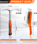 28oz Pro Grade Welding And Chipping Hammer With Slag Removal And Wire Brush Set showing dimensions and handle design