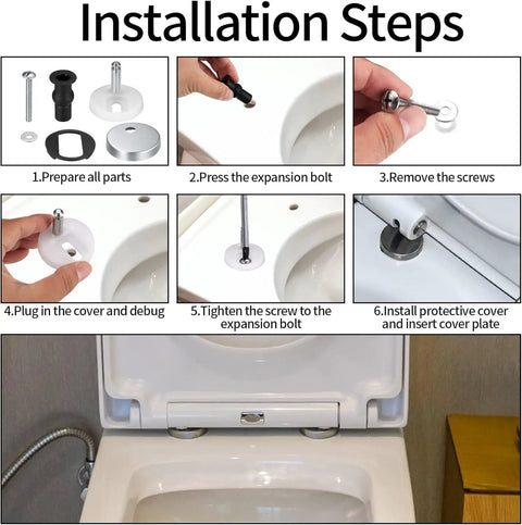 Two Pack Toilet Seat Hinge Replacement Kit With Top Fix Nuts And Quick Release Hinges For Back To Wall Fittings installation steps