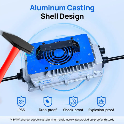 High Voltage 58 Point 4V 18Amp Lithium Ion Battery Charger For Golf Carts And Trolling Motors with aluminum IP65 shell design.