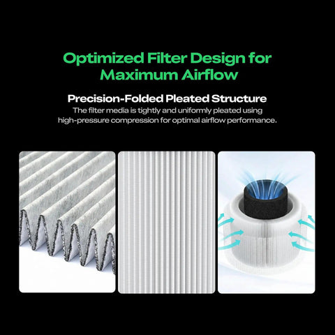 Detail of Falcon AP1 Mini Smoke Purifier filters showing pleated HEPA and activated carbon structure for laser engravers