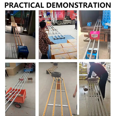 Practical demonstration of Slick Foldable Gravity Conveyor for Smooth Warehouse Shipping in various settings.