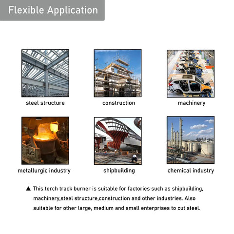 Flexible application of Shop Ready Heavy Duty Dual Track Gas Flame Cutter With Two Six Foot Guide Rails in various industries.
